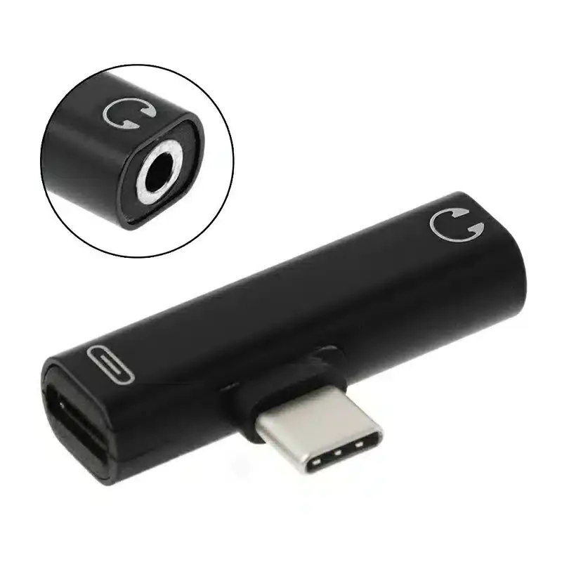 Adaptor Smart Protection 2in1 din Type C in casti si charger USB Type C Jack 3.5 mm splitter Negru Ofertă specială