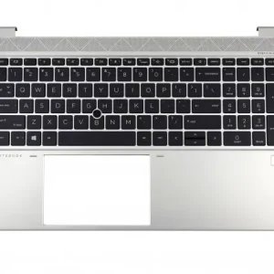Tastatura HP EliteBook 855 G8 Neagra cu Palmrest Argintiu cu Orificiu de Amprenta fara TouchPad iluminata backlit Calitate înaltă