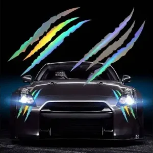 Calitate înaltă Set 2 Stickere Autoadezive Tuning, Model "Monster Scratches", Dimensiune 37 X 9 Cm, Culoare Holografic