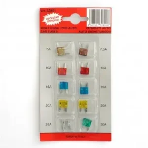 Blister Cu 10 Mini Sigurante Fuzibile 5/ 7.5/ 10/ 15/ 20/ 25/ 30 A Cod Culoare Noutate