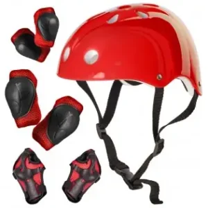 Set Protectie Pentru Copii, 7 Piese, Model Skateboard, Culoarea Rosie Preț mic