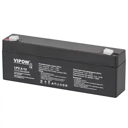 Acumulator stationar AGM VRLA VIPOW 12V 2.2Ah, baterie plumb acid etansa pentru UPS, alarma, CCTV, interfon, borne F1 Popular