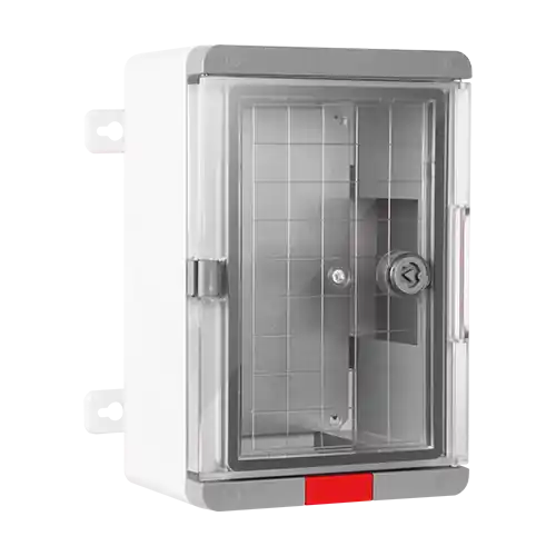 Transport gratuit Cutie distributie IP67 din ABS gri, usa transparenta, placa metalica, 200x300x130 mm PS203013