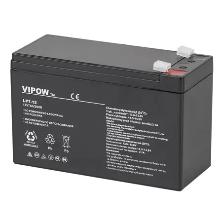 Reducere Acumulator stationar AGM VRLA VIPOW 12V 7Ah, baterie plumb acid etansa pentru UPS, alarma, CCTV, interfon, borne F1