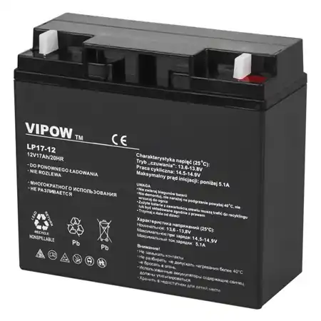 Acumulator stationar AGM VRLA VIPOW 12V 17Ah, baterie plumb acid etansa pentru UPS, CCTV, alarma, control acces, borne F3 Noutate
