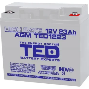 Retur ușor Acumulator AGM VRLA 12V 23A High Rate 181mm x 76mm x h 167mm M5 TED Battery Expert Holland TED003362 (2)