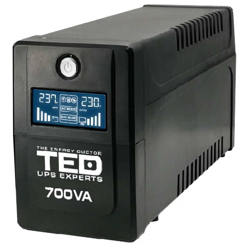 Transport gratuit UPS 700VA / 400W LCD display Line Interactive cu stabilizator 2 iesiri schuko TED UPS Expert TED001559