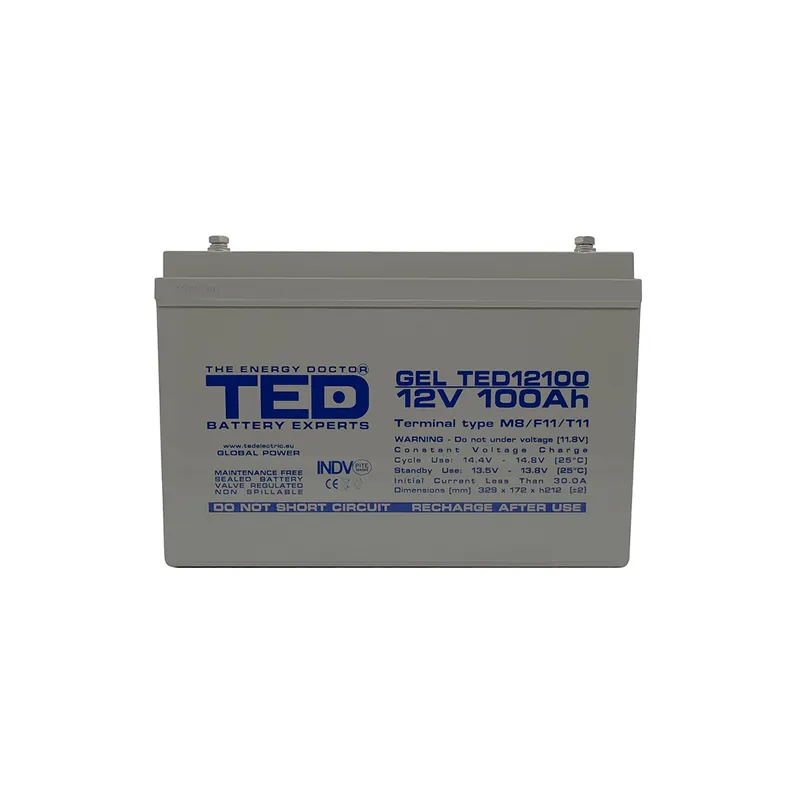 Acumulator 12V GEL Deep Cycle Solar, Dimensiuni 330 x 173 x 212 mm, Baterie 12V 100Ah M8, TED Electric TED004147 Reducere de preț