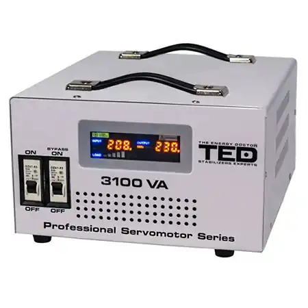 Ofertă de sezon Stabilizator Tensiune Servomotor 3100VA TED Electric, Tensiune 140V-270V Intrare, 220V ±10% Iesire
