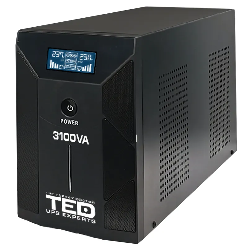 UPS 3100VA / 1800W LCD dispaly Line Interactive cu stabilizator 3 iesiri schuko TED UPS Expert TED001627 Preț redus