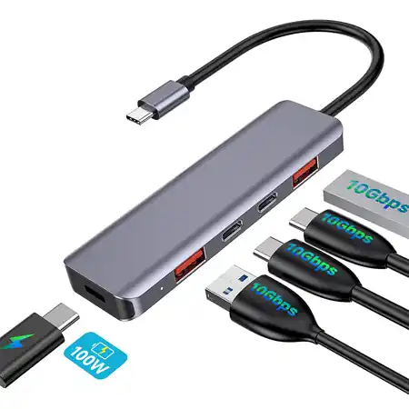 Hub Platinet 5 in 1, 10 Gbs usb-c, pd 100W, aluminiu platinet, PMH28 Expediere rapidă