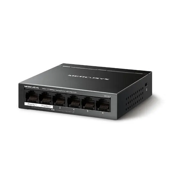 Switch 6 porturi 10/100Mbps 4 porturi PoE+ Mercusys - MS106LP Super ofertă