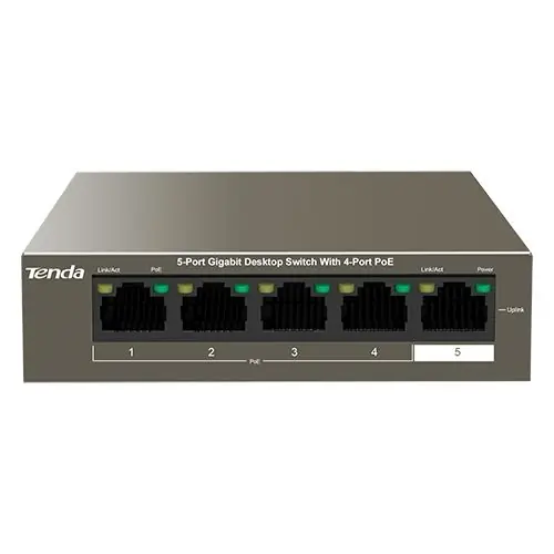 Nu rata Switch 4 porturi Gigabit PoE, fara management, 1 port Uplink Gigabit - Tenda TEG1105P-4-63W
