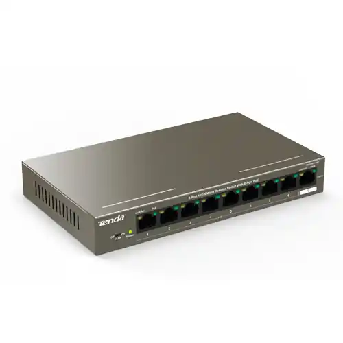 Bestseller Switch 8 porturi PoE, 1 port uplink RJ45, 10/100Mbps - TENDA TND-TEF1109P-8-63W