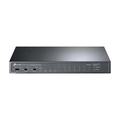 Switch 8 x RJ45 10/100 Mbps PoE, 2 x RJ45 1G, 1 x SFP 1G, Buget PoE 124W, Unmanaged - TP-Link TL-SL1311MP Disponibil imediat