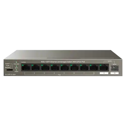 Cel mai bun preț Switch 8 porturi Gigabit PoE, 1 x RJ45 Gigabit Uplink, 1 x SFP Gigabit Uplink - IP-COM G1110PF-8-102W
