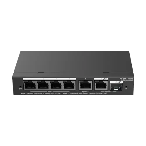 Super ofertă Switch 4 porturi PoE+, 2 porturi GE, 1 port SFP, Gigabit, Cloud Management - Ruijie RG-ES206GS-P