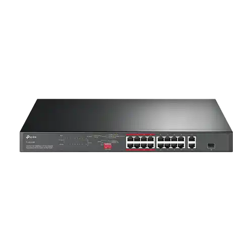 Switch 16 x RJ45 10/100 Mbps PoE, 2 x RJ45 1G, 1 x combo SFP 1G, Buget PoE 150W, Unmanaged - TP-Link TL-SL1218P Doar azi