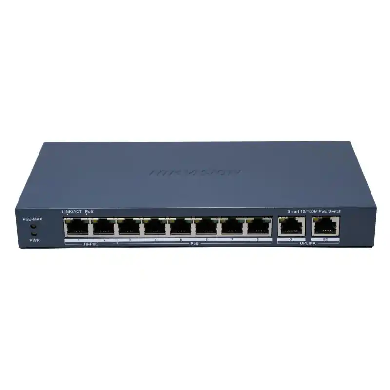 Switch Hikvision, 8 porturi PoE Smart + 2 x porturi Uplink Gigabit, 110W, 300m - DS-3E1310HP-EI(B) Plată sigură