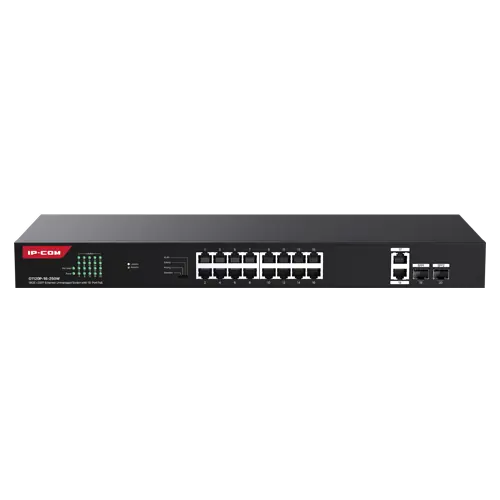 Switch 16 porturi Gigabit PoE, 2 x RJ45 Gigabit Uplink, 2 x SFP Gigabit, 1U - IP-COM G1120P-16-250W Super ofertă