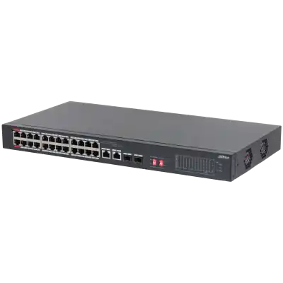 Switch PoE Dahua 24+2 Port, PoE 24x RJ45 10/100, Combo: 2x RJ45 10/100/1000 2x SFP 1000, 240W, fara management, S3226-24ET-240 Preț redus
