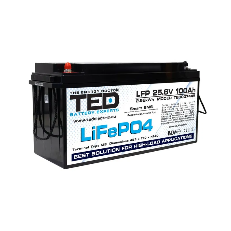 Acumulator LiFePo4 25.6V 100Ah, BMS, bluetooth, M8 TED Electric - TED007445 Livrare rapidă