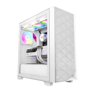 Cumpără online CARCASA PCCOOLER, Middle Tower, ATX, fara sursa, sticla securizata, 3 ventilatoare incluse, iluminare ARGB, alb, USB 3.2 gen 2 x