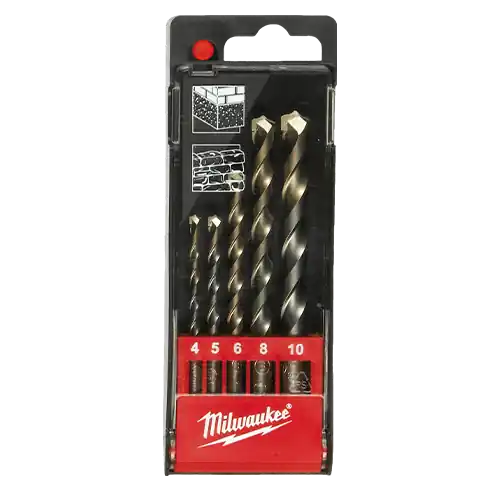 Doar azi Set de 5 burghie pentru beton, 4mm, 5mm, 6mm, 8mm, 10mm, tija cilindrica - Milwaukee MLWK-4932480157