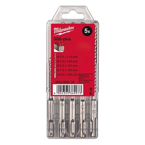 Ieftin Set de 5 burghie SDS-PLUS M2, 5.5×110, 5.5X160, 6×160, 7×160, 8×160 - Milwaukee MLWK-4932352834