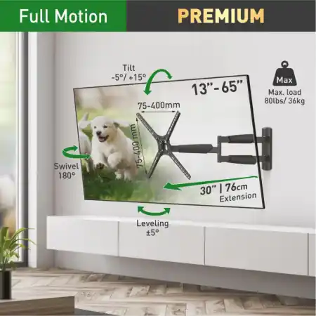 Mai ieftin Suport TV de perete Barkan, cu brat 13"- 65", Max 36kg, VESA 400x400, negru