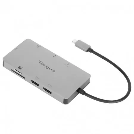 Targus Dock USB-C Dual HDMI 4K, 100W PowerDelivery Pass-Thru, 2x USB-A, 1x port fast charge, 1x SD/microSD, ethernet, gri Doar azi