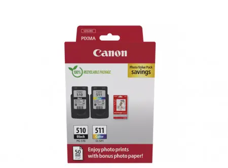 Calitate înaltă Canon pachet cartuse cearneala PG-510/CL-511 Photo value pack, capacitate negru: 9ml, Color: 9ml, Compatibil cu: PIXMA iP2700, PIXMA iP2702, PIXMA MP230, PIXMA MP240, PIXMA MP250, PIXMA MP252, PIXMA MP260, PIXMA MP270, PIXMA MP272, PIXMA MP280, PIXMA