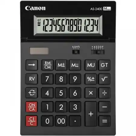 Calculator birou Canon AS2400, 14 digiti, ribbon, display LCD ajustabil, functie business, tax si conversie moneda Reduceri