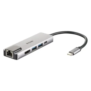 HUB extern D-LINK, porturi Gigabit LAN x 1, USB 3.0 x 2, HDMI x 1,USB Type C x 1, conectare prin USB Type C, cablu 17 cm, argi Noutate