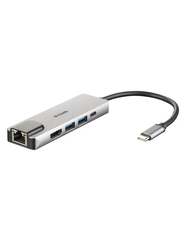 HUB extern D-LINK, porturi Gigabit LAN x 1, USB 3.0 x 2, HDMI x 1,USB Type C x 1, conectare prin USB Type C, cablu 17 cm, argi Noutate