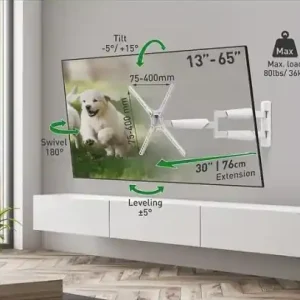 Ofertă exclusivă Suport TV de perete Barkan, cu brat 13"- 65", Max 36kg, VESA 400x400, alb