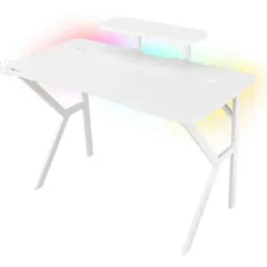 Calitate înaltă Birou gaming Genesis Holm 320 RGB, cadru din metal, MDF textura tip carbon, iluminare RGB, management cabluri, alb
