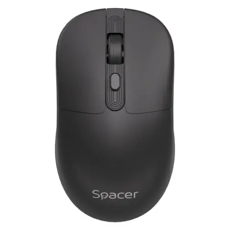 Retur ușor Mouse Spacer wireless, rezolutie 1600DPI, butoane/scroll 4/1,buton ON/OFF, click silentios S/D, baterie 1 x AA, inclusa, dimensiuni 108 x 62 x 36mm, negru