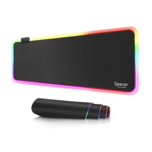 Mousepad GamingRGB Spacer, cauciuc si material textil, 900 x 300 x 3 mm, 1.8 m lungime cablu, Negru Ofertă exclusivă