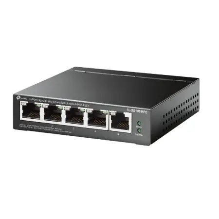 "5-Port Gigabit Easy Smart Switch with 4-Port PoE+ PORT: 4× Gigabit PoE+ Ports, 1× Gigabit Non-PoE Ports SPEC: 802.3af/at, 120 W PoE Power, Desktop Steel Case FEATURE: PoE Auto Recovery, MTU/Port/Tag-based VLAN, QoS, IGMP Snooping, Web/Utility Reducere