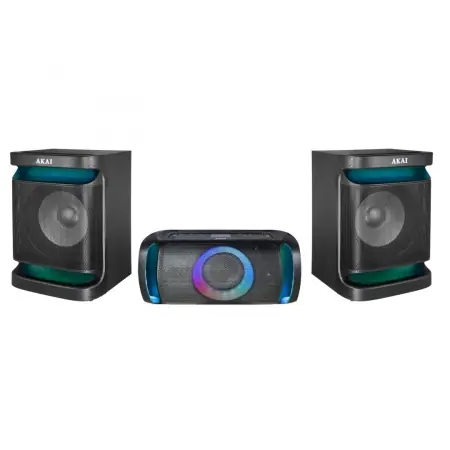 Sistem audio Akai Dual Speaker MX5, versiune BT 5.3, tip baterie Li-ion 2400mAh, voltaj baterie 12V, putere RMS 200W, format audio suportat MP3/WMA, timp de incarcare 2 ore, autonomie baterie 2-3 ore, frecventa raspuns 30HZ-20KHz, impendanta 4 ohm, ratie Reducere specială