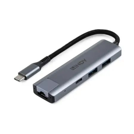 Vezi acum Hub Lindy USB3.2 Gigabit Ethernet, interfata USB C la RJ45 & 2x USB A & 1x USB C, interfata standard USB 3.2 / 3.1 Gen 2, Gigabit LAN, chipset RTL8153 (LAN), GL3590 (Hub), lungime cablu 150mm, gri
