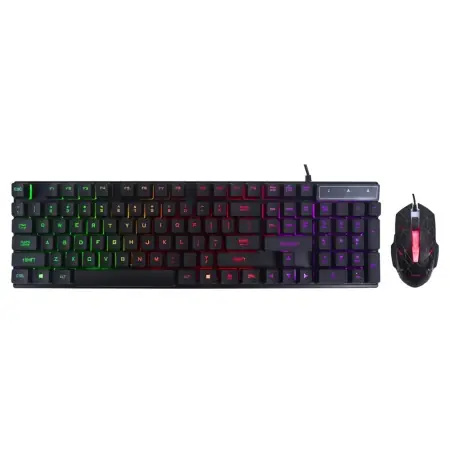 Reducere KIT Gaming Tastatura si Mouse Spacer SP-GK-01 cu fir, USB, tastatura RGB rainbow + mouse optic 7 culori, black