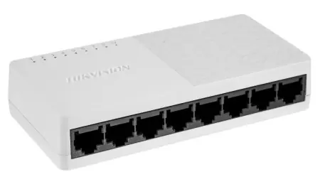 Switch Hikvision DS-3E0108D-O: 8 x 10/100 Mbps ethernet port, MDI/MIDX, tensiune alimentare 5 VDC, 0.6 A, dimensiuni: 124.00 mm × 22.00 mm × 52.00 mm, greutate: 0.059 kg, montare pe birou sau pe perete. Calitate înaltă