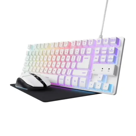 Kit Trust GXT 794W 3-in-1, kitul include: tastatura gaming, mouse cu fir gaming, mousepad, cablu USB-A la USB-C de 1m, USB micro receiver. Nu rata