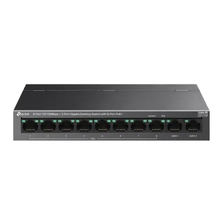 Switch TP Link 8-Port 10/100Mbps+2-Port Gigabit Desktop Switch with 8- Port PoE+, 10BASE-T: UTP category 3, 4, 5 cable (maximum 100m), 100BASE- TX: UTP category 5 or above cable (maximum 100m), 1000BASE-T: UTP category 5e or above cable (maximum 100m), Retur ușor