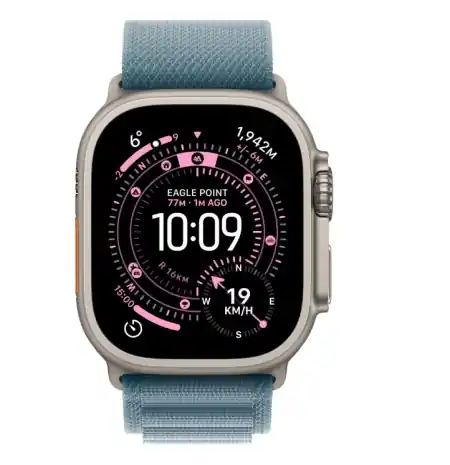 Plată sigură Apple Watch Ultra 3 GPS + Cellular 49mm Natural Titanium Case with Light Blue Alpine Loop - Large