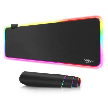 Super ofertă Mousepad Spacer RGB gaming, cauciuc si material textil, 900 x 300 x 3 mm, 1.8 m lungime cablu, 13 moduri de iluminare, statice si dinamice, negru/rgb