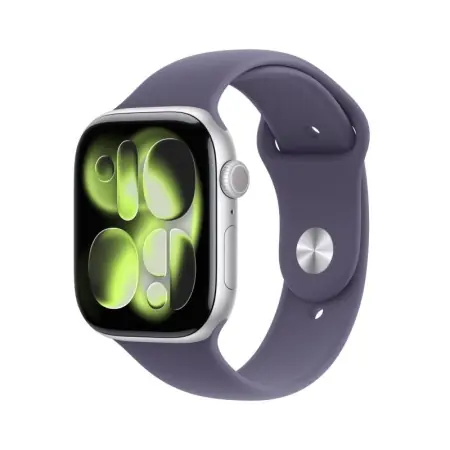 Apple Watch Series 11 GPS + Cellular 46mm Silver Aluminium Case with Purple Fog Sport Band - S/M Transport gratuit