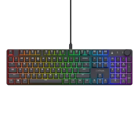 Tastatura mecanica Trust GXT 866 Torix cu fir, swtich linear, 104 butoane, full RGB, butoane programabile, tipuri de jocuri FPS, MMO, MOBA, RPG, RTS, negru Plată securizată